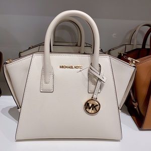 Michael Kors Avril Small Top-Zip Satchel in cream leather